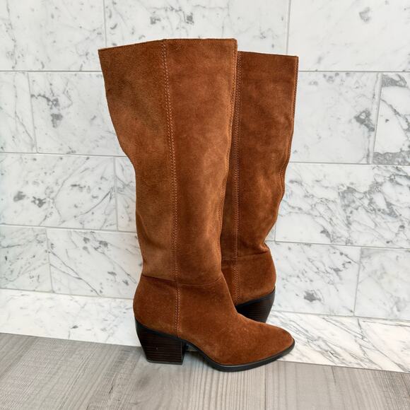 Naturalizer Fae Knee High Boot Saddle Tan Suede Western Chic 7.5W NEW - Picture 2 of 9